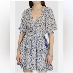 Saylor Aysha Lurex Floral Mini Dress size small white purple